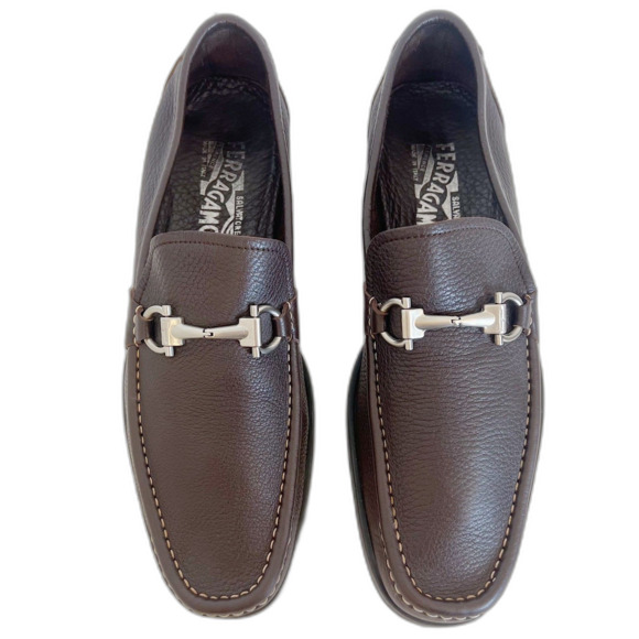 Salvatore Ferragamo Magnifico Brown Leather Horsebit Loafers Hickory Size 9 - Picture 2 of 8